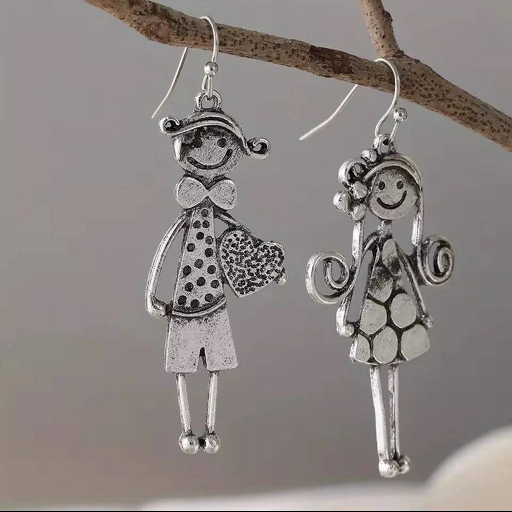 Whimsical Boy & Girl Dangle Earrings – Cute Couple Design - Picture 2 of 11